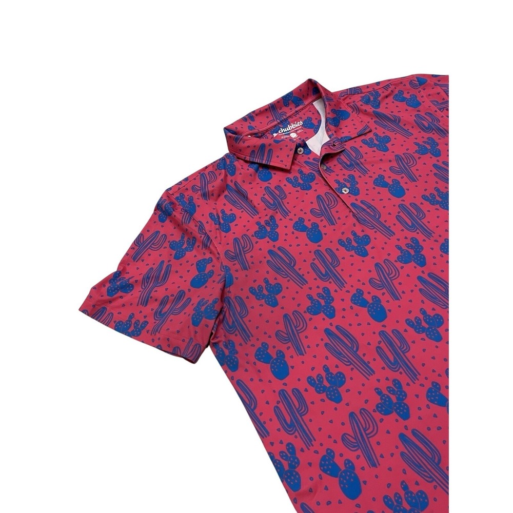 Men's Chubbies The Weekend Pink Cactus AOP Polo Short Sleeve Shirt 2XL